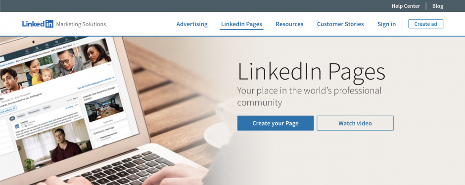 web page for users to sign up and set up their linkedin business page